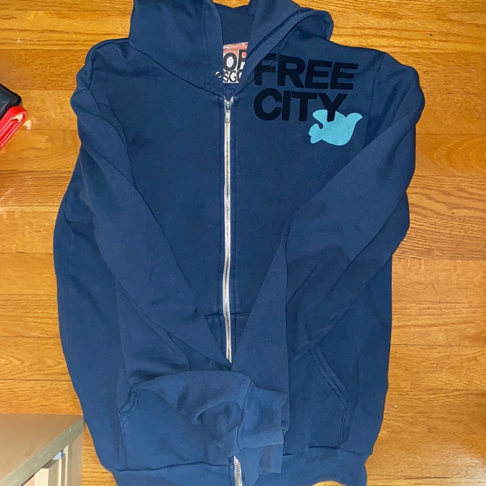 Free City Steel Blue Zip Up Hoodie Sweatshirt